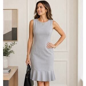 Calvin Klein Gray Sheath Dress Sleeveless Ruffle Hem Career Work Size 14